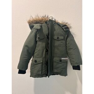 Kids Avalanche Outdoor Gear Insulated Winter Parka Jacket Green Fur‎ Hood Size 5